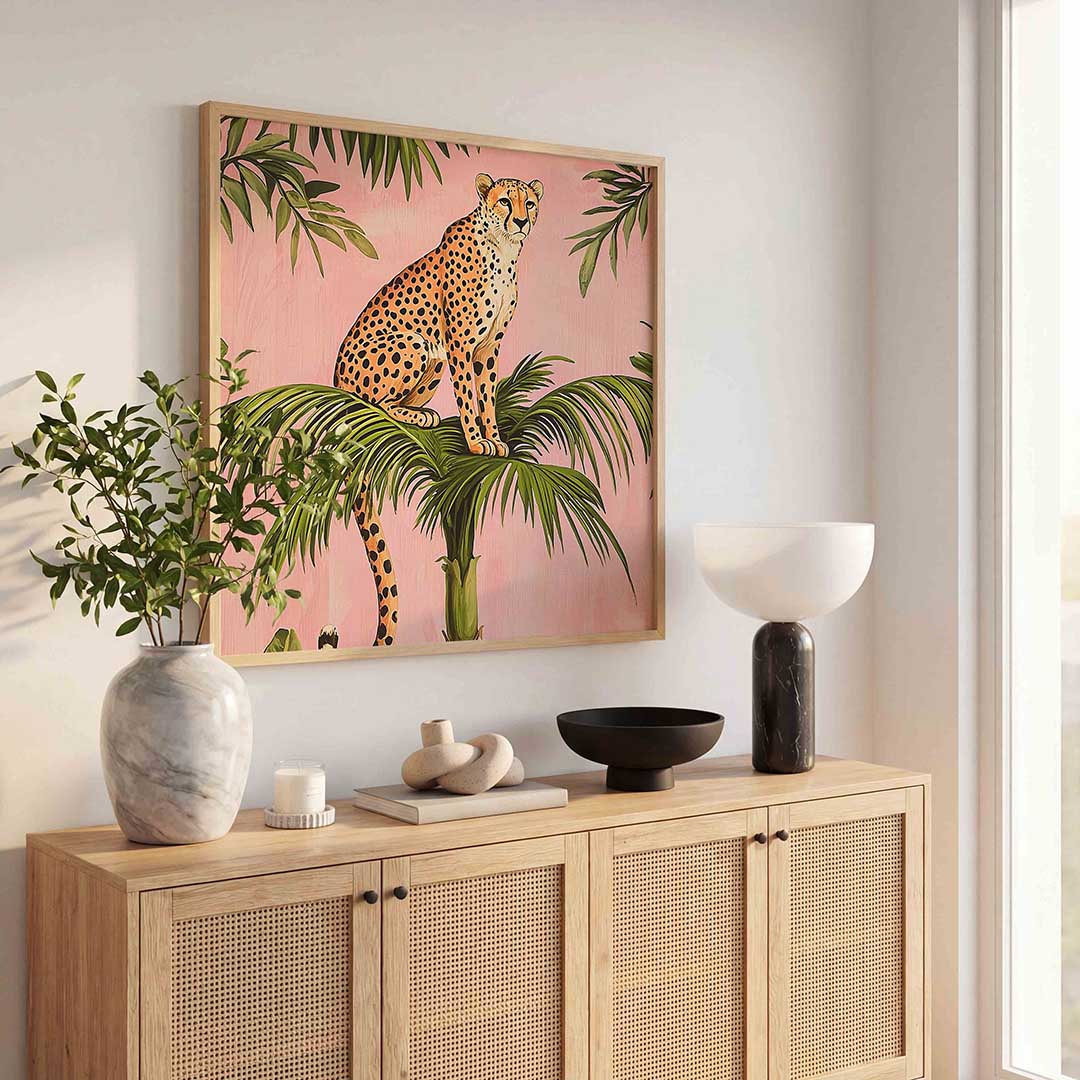 Luipaard op palm – dierenillustratie als vierkante poster