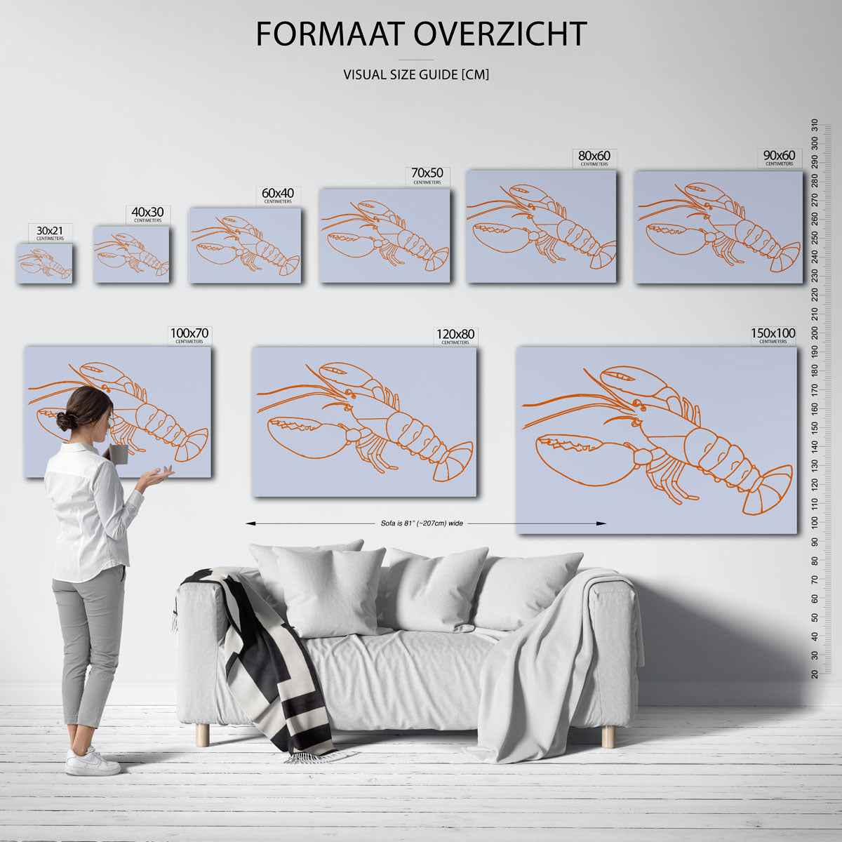 Oranje kreeft – liggende muurposter voor keuken of eethoek