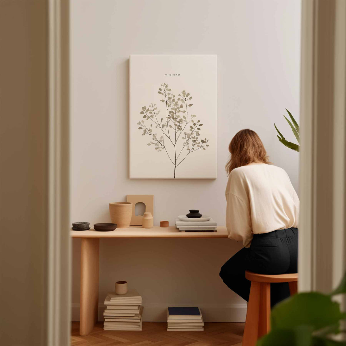 Minimalistische Wilde Bloem Illustratie – modern portret kunstwerk van WallArtistic