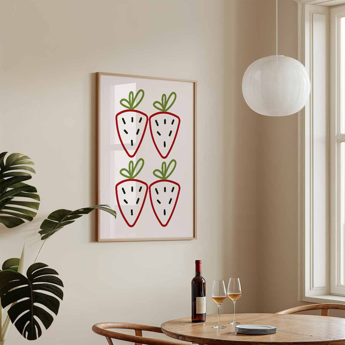 Vrolijke Aardbei Illustratie – staande keuken wanddecoratie van WallArtistic