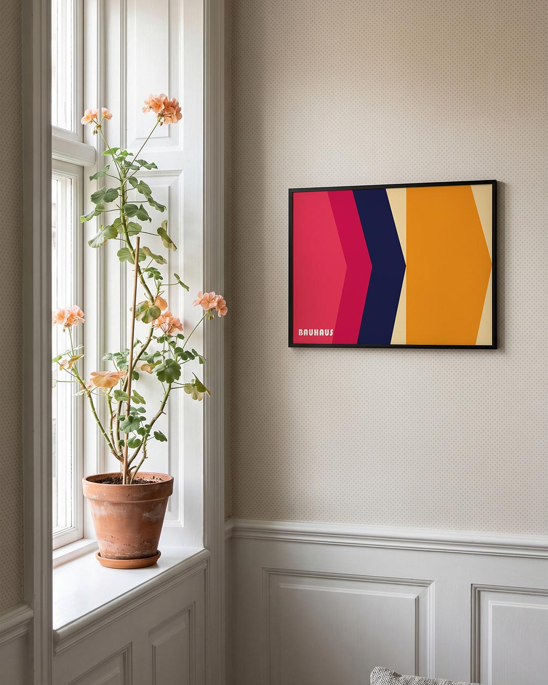 Vorm en kleurvlakken – liggende Bauhaus poster voor aan de muur
