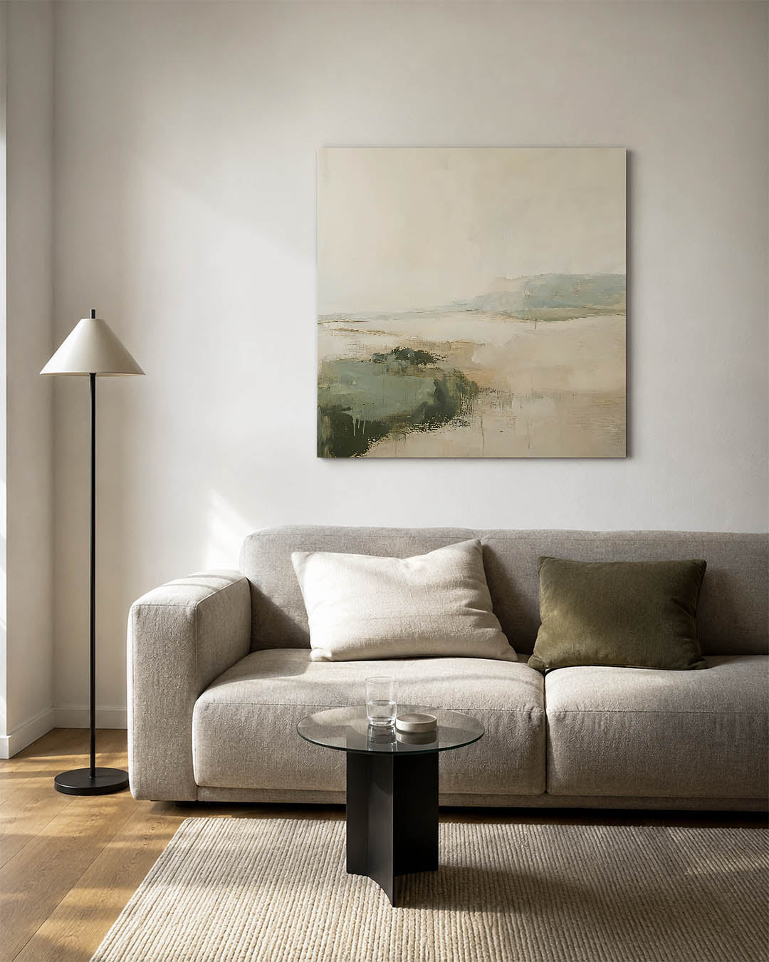 Rustige landschap compositie kunstwerk – vierkante wanddecoratie – dit werk toont een serene weergave van een landschap met