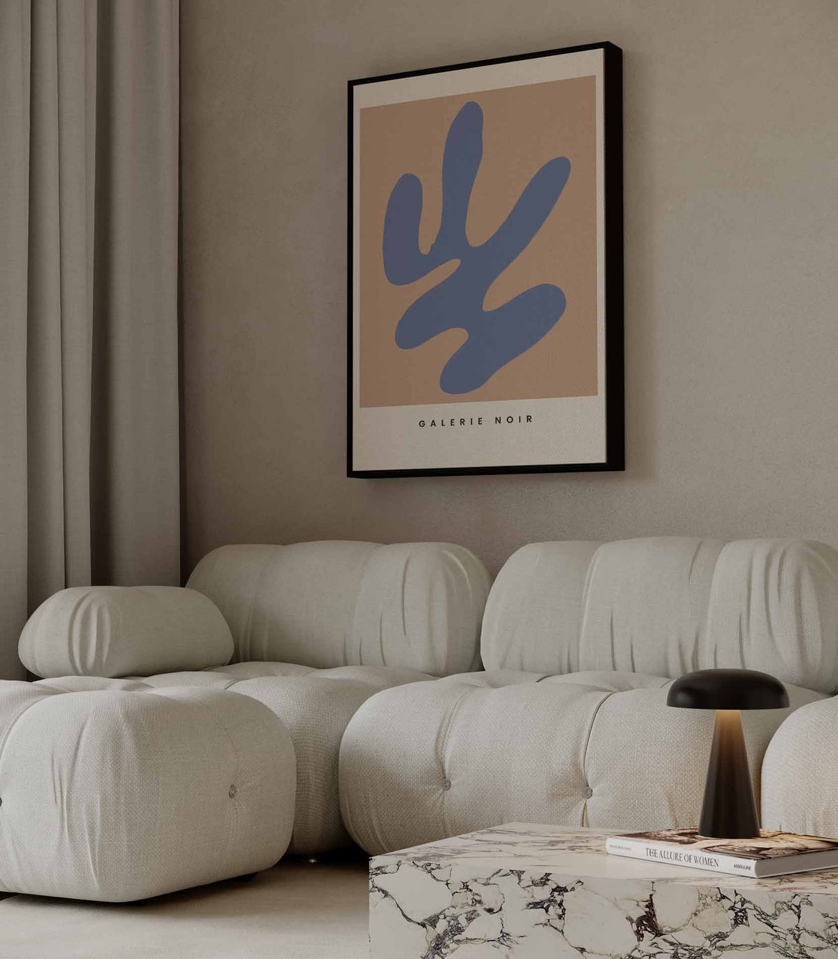 Blauwe Abstractie op Nude – staande wandkunst voor woonkamer of interieur