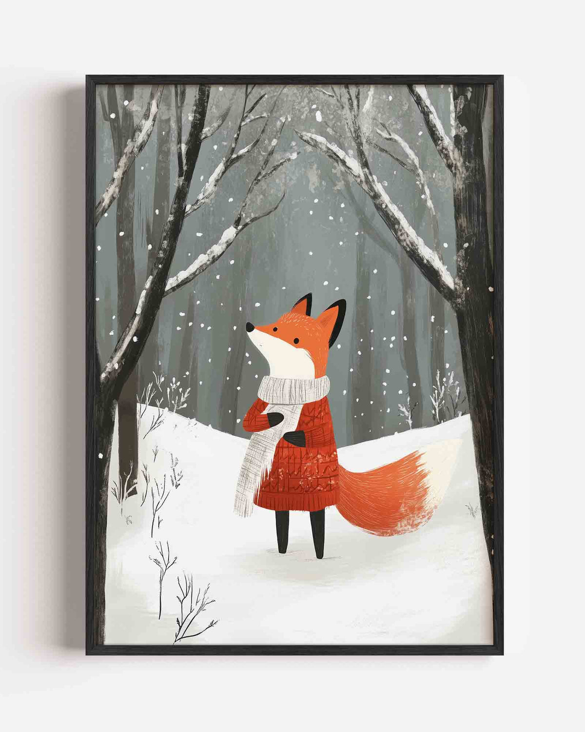 Vos in winterlandschap – kids portret poster als wanddecoratie