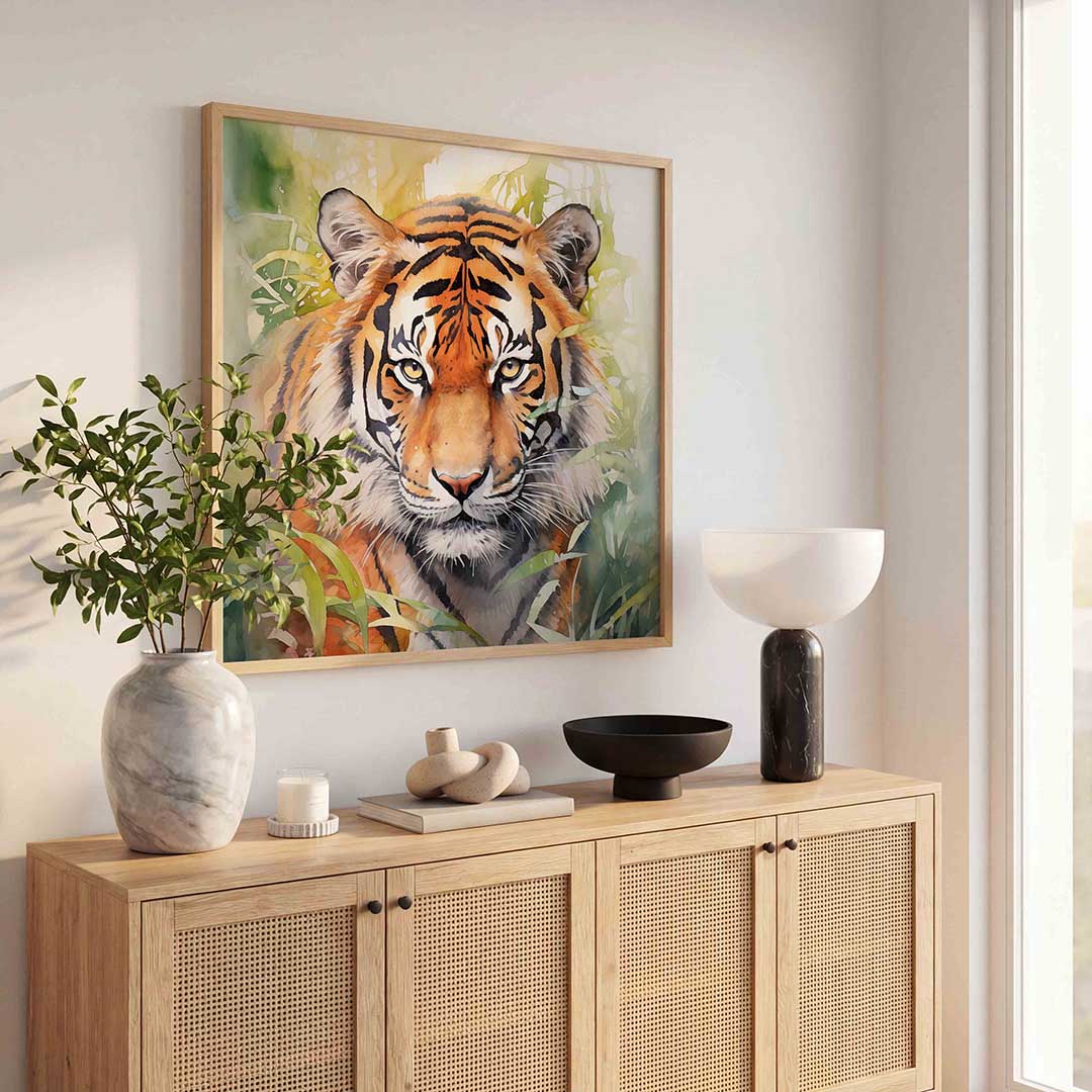 Tijger in jungle – tropische poster in vierkant formaat