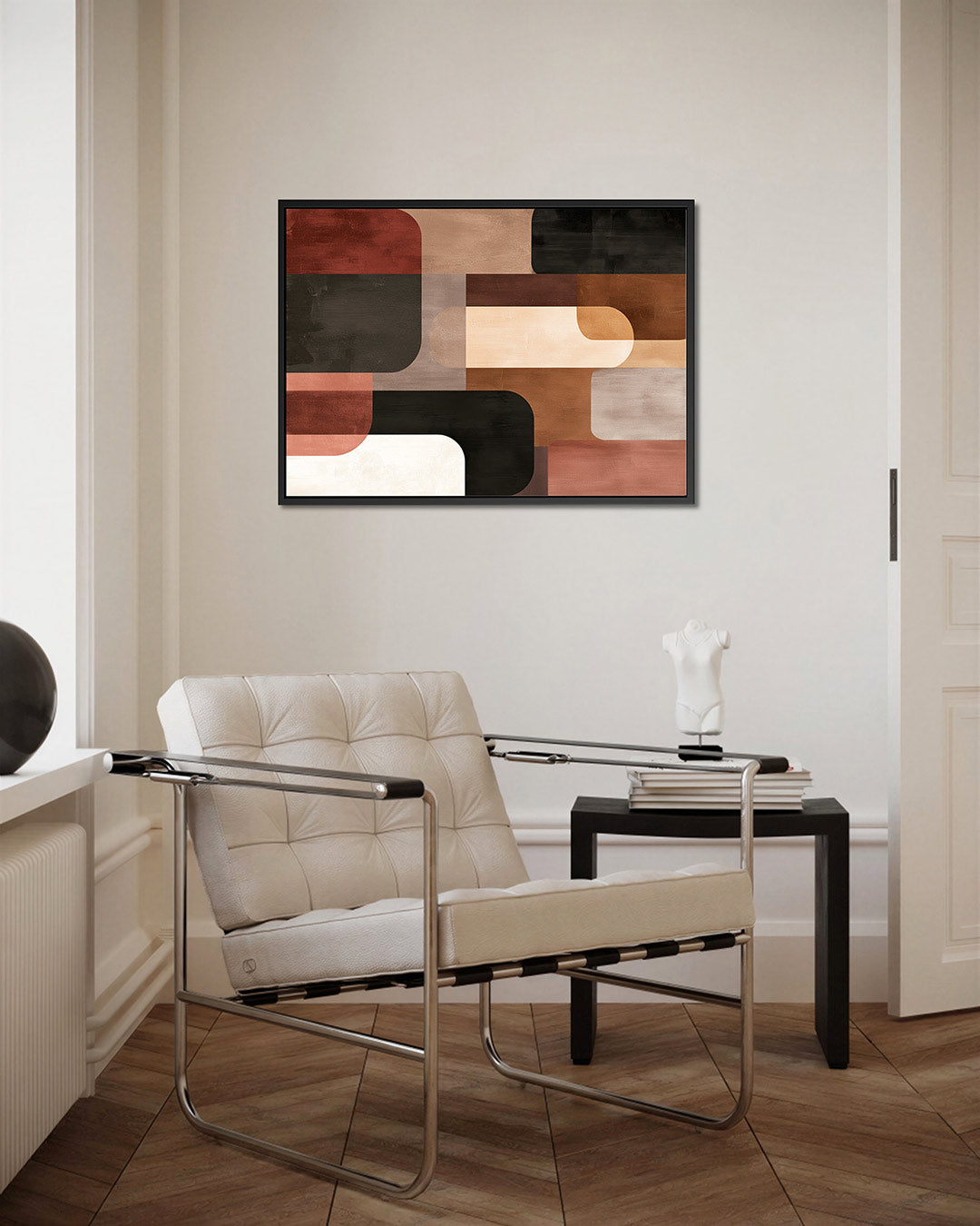 Geometrische vormen compositie – Aardetinten – kunstwerk op canvas, dibond of plexiglas