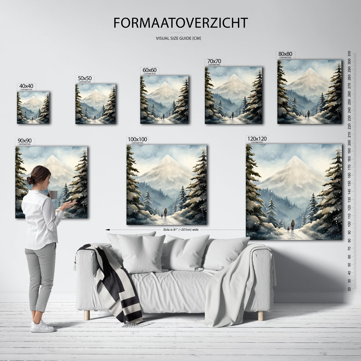 Winterlandschap met berg – vierkante muurposter voor kerst
