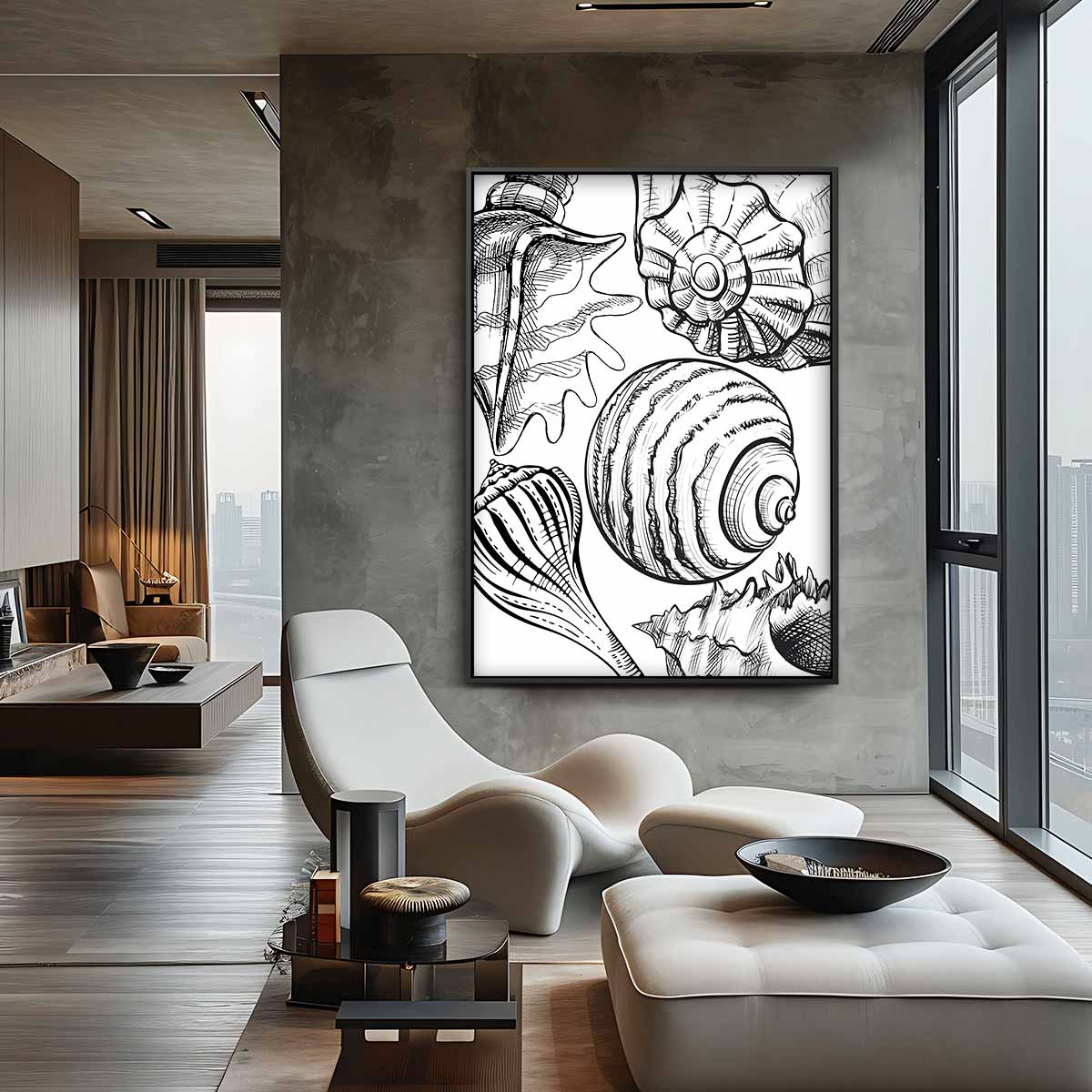 Schelpen Illustratie – canvas wanddecoratie in portret formaat