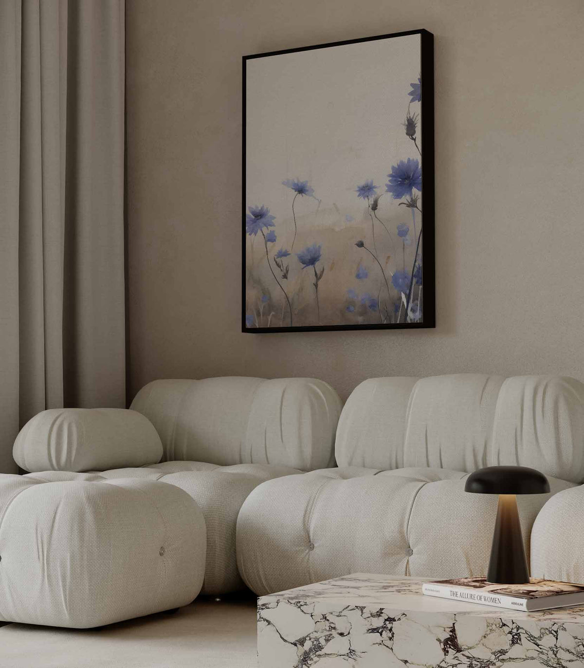 Blauwe Bloemen in Zachte Aquarel – plexiglas wanddecoratie in portret formaat
