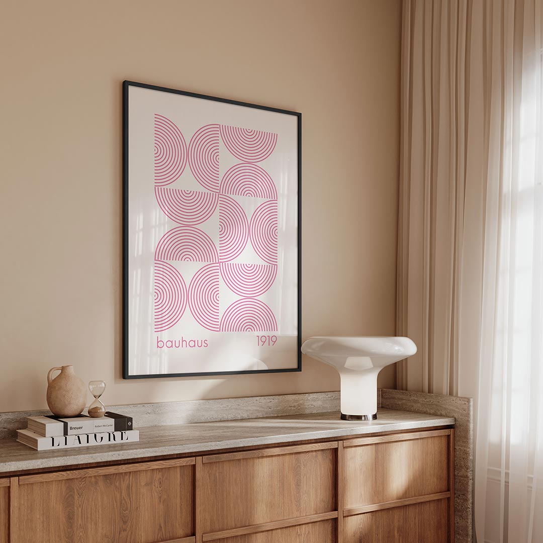 Cirkelpatroon en lijnen – geometrische Bauhaus poster in staand formaat
