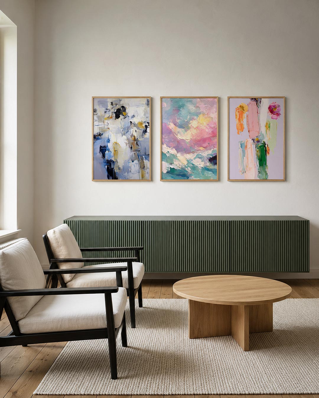 Kleur en lijnenspel posterset – tweede productweergave – deze driedelige postercombinatie toont een dynamisch spel