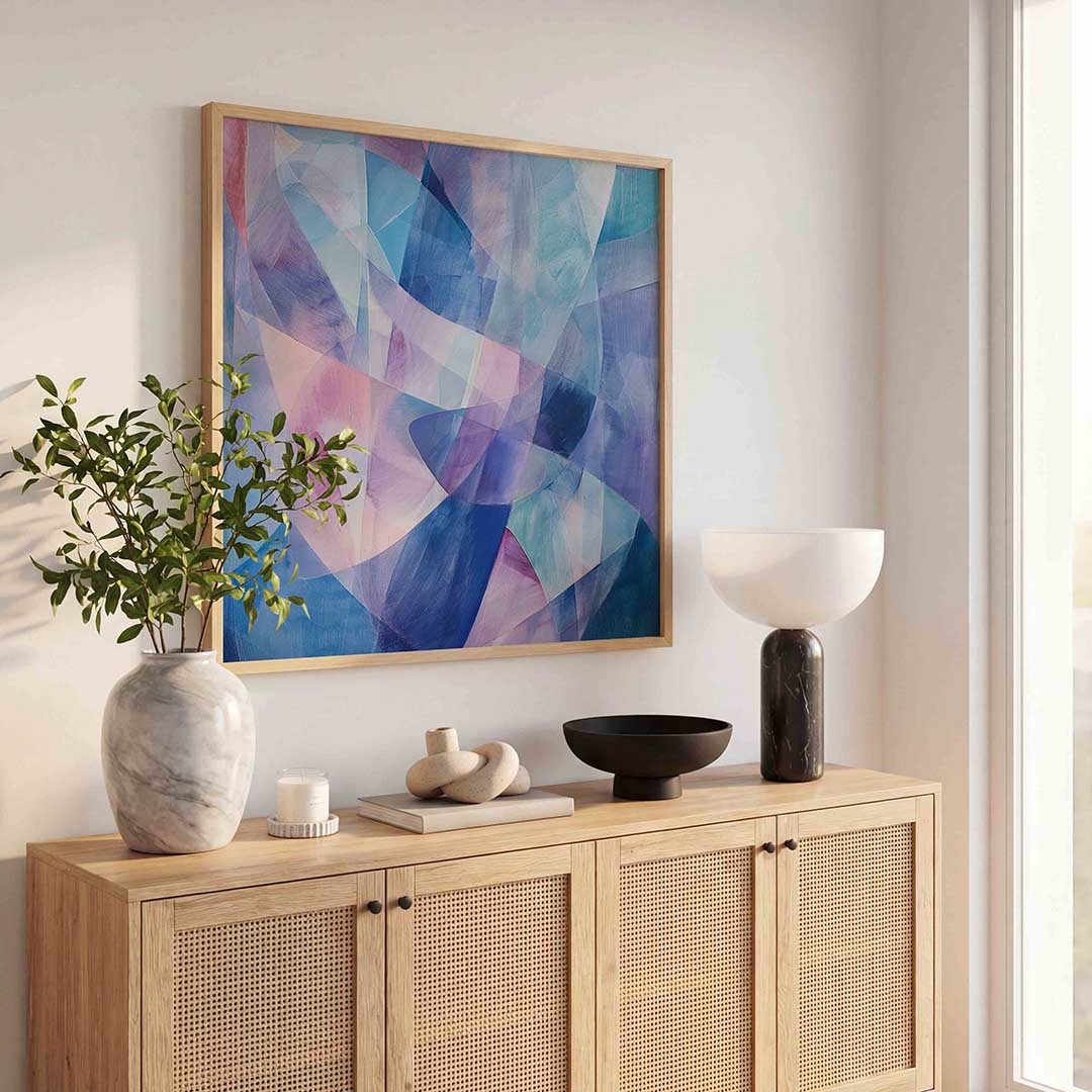 Abstracte blauwe vormen – kunst en design poster in vierkant formaat