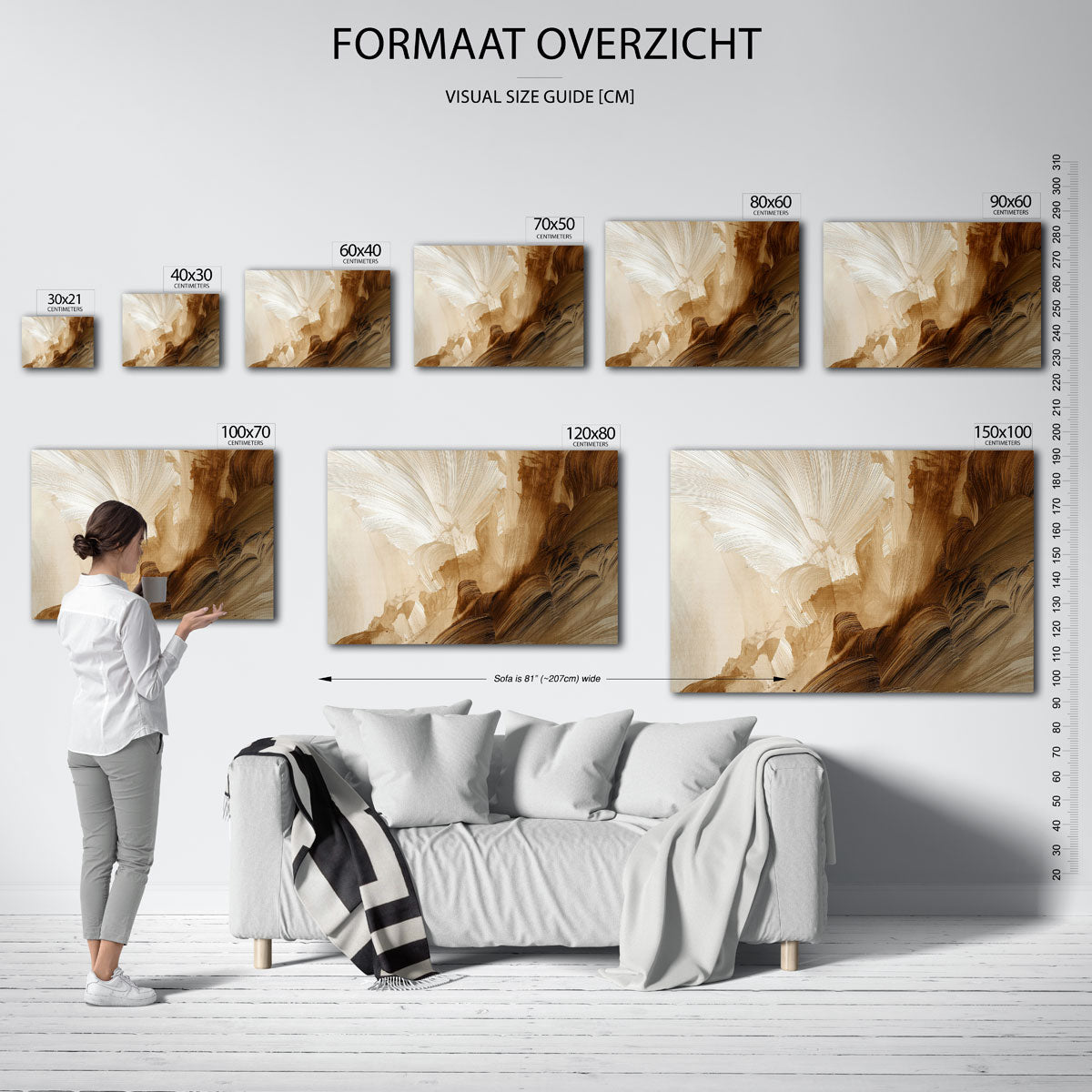 Abstracte bruine beweging – liggende muurposter met abstracte vormen