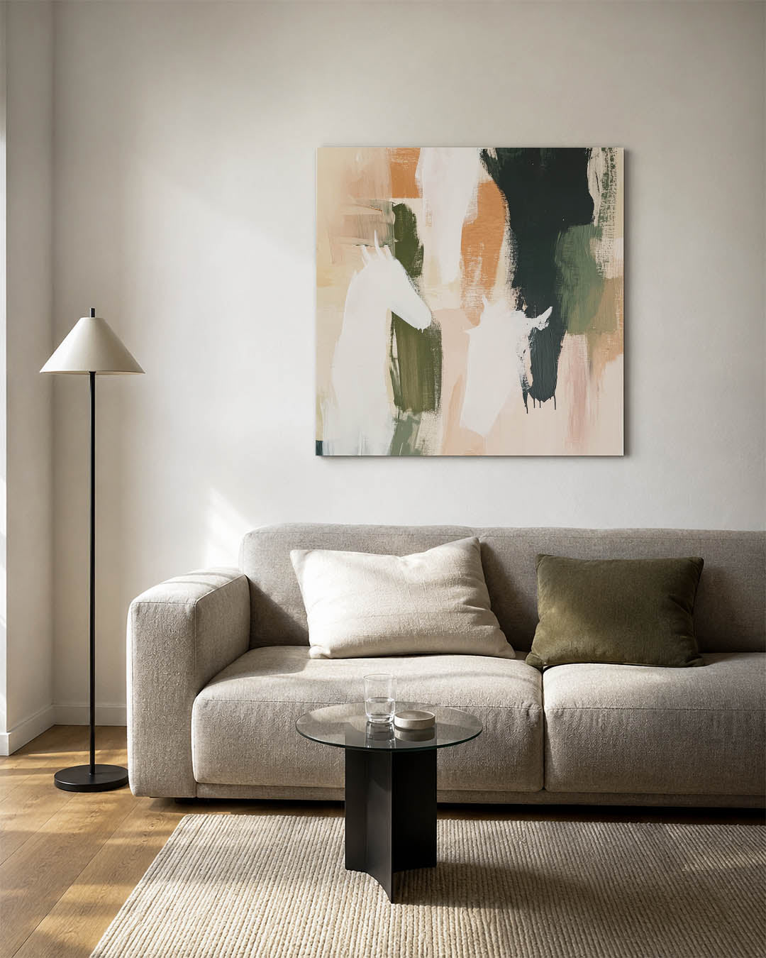 Dynamische vormen kunstwerk – vierkante wanddecoratie – dit werk toont een levendige mix van organische vormen en zachte