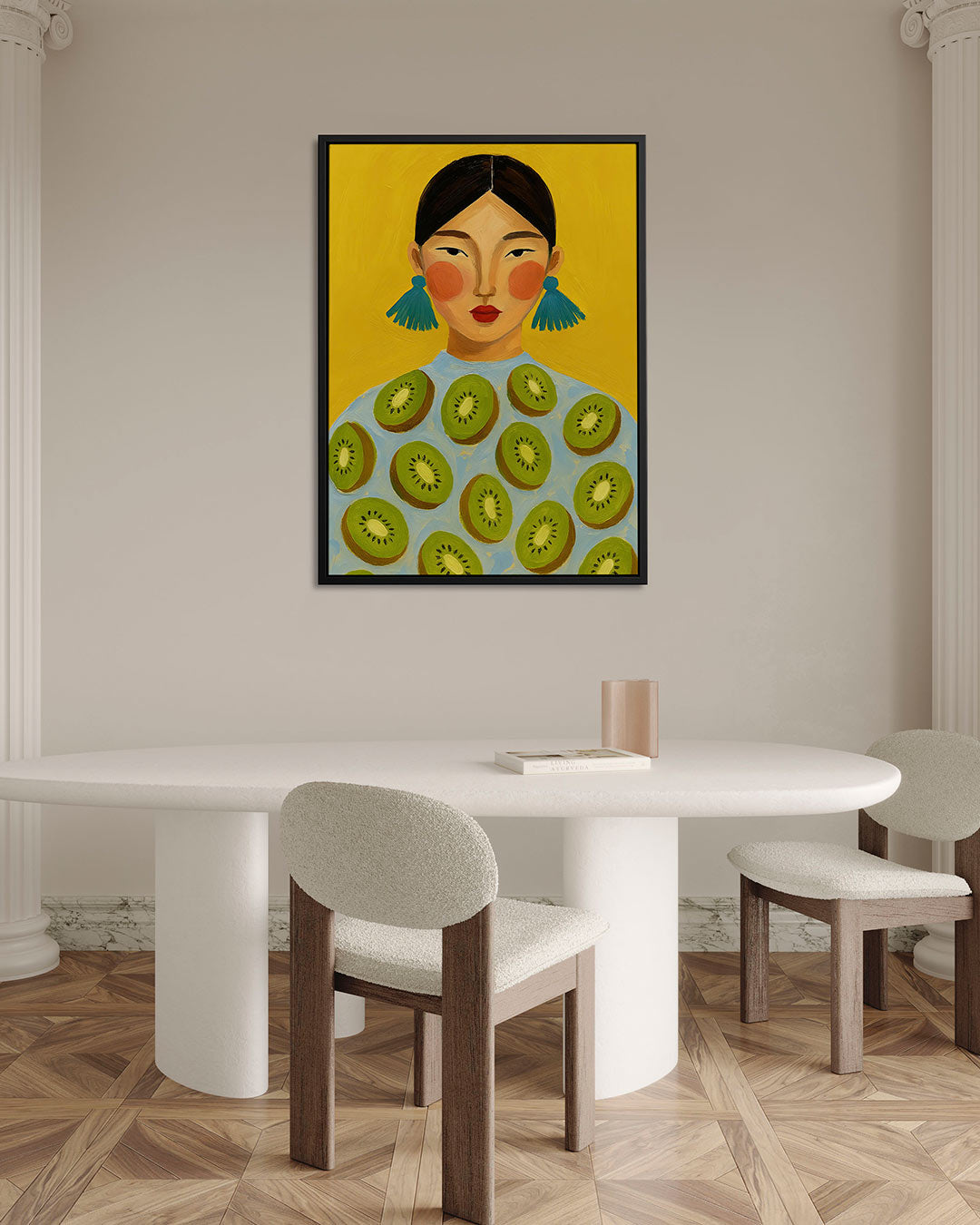 Vrouw met kiwi's – staand wanddecoratie kunstwerk