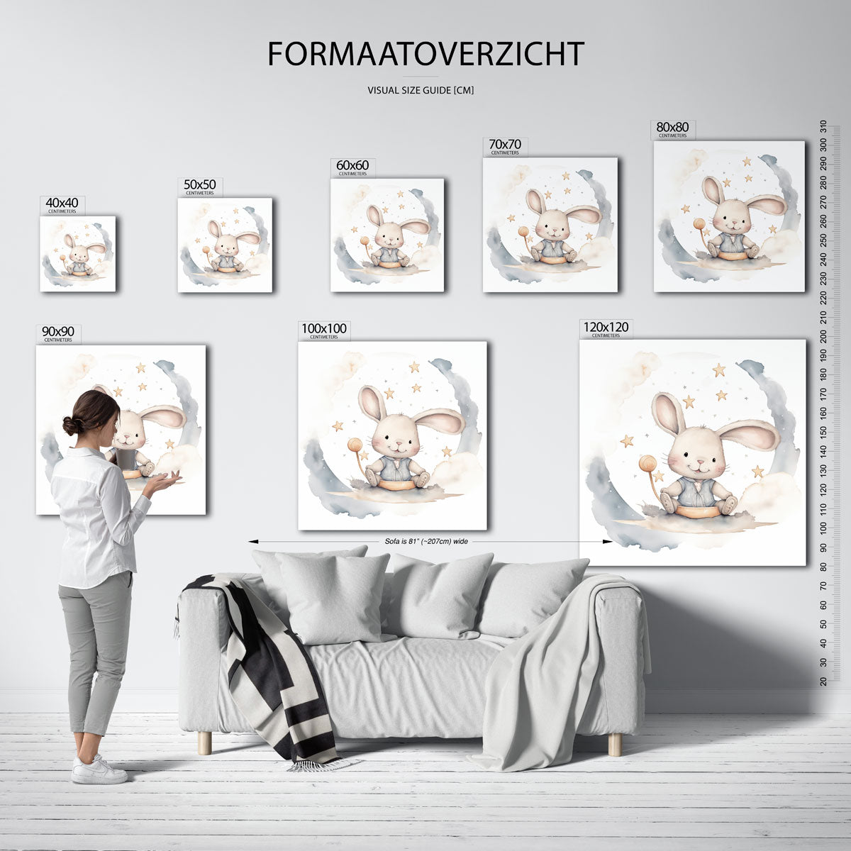 Konijn met sterren – vierkante muurposter voor de kinderkamer