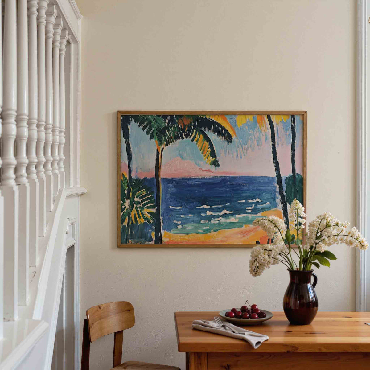 Palmbomen en zee – tropische poster in liggend formaat