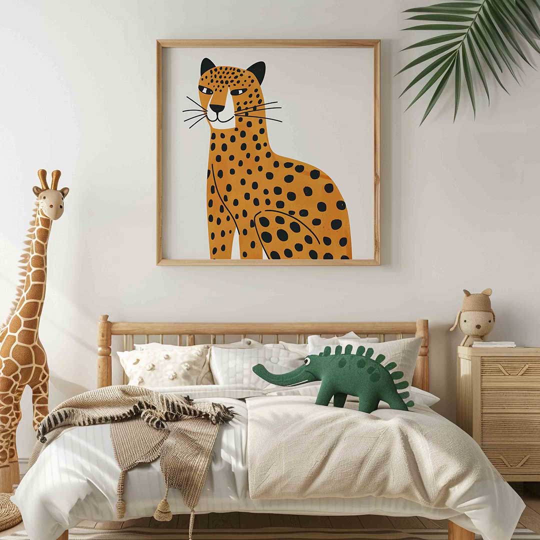 Luipaard illustratie – vierkante kinderkamer wanddecoratie van WallArtistic