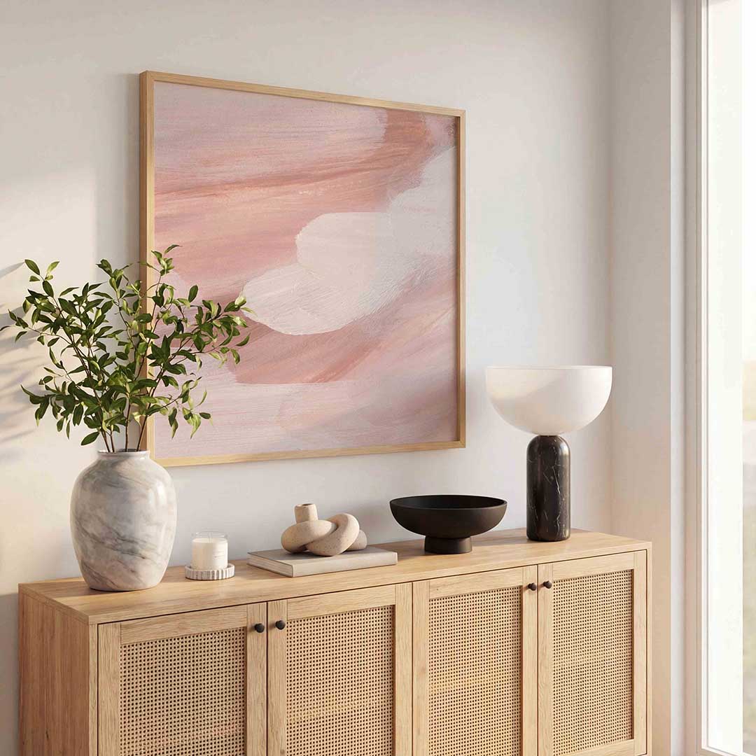 Abstracte roze en witte – schilderkunst als moderne vierkante poster