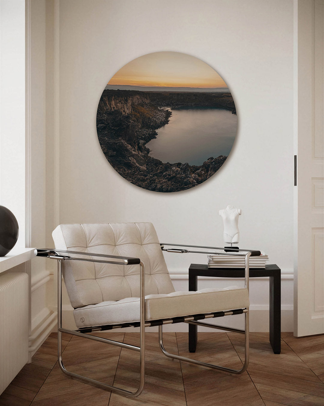 Rustige kustlijn – fotografie muurcirkel als ronde wanddecoratie