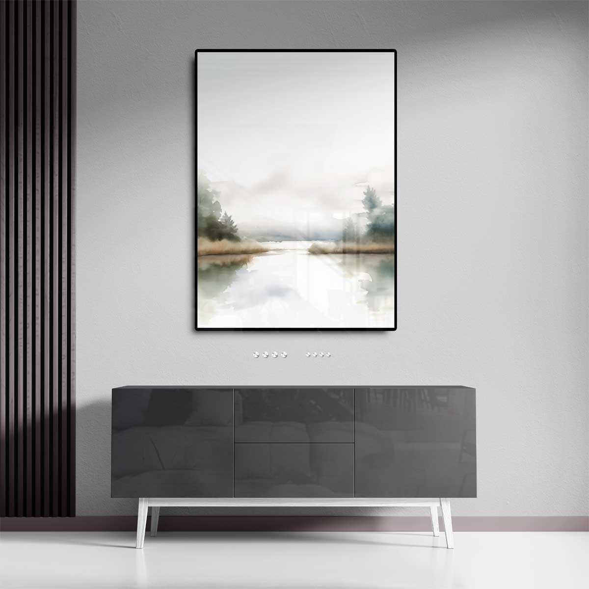 Sereen Landschap in Aquarel – staand kunstwerk voor modern interieur