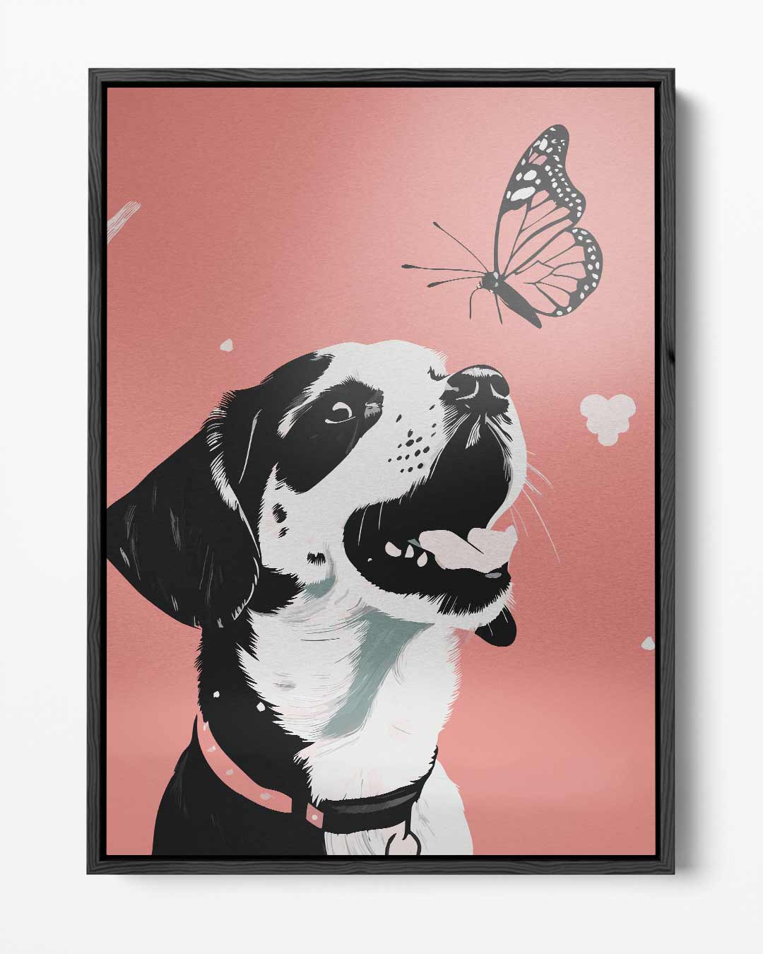 Vrolijke Puppy Met Vlinder – portret kunstwerk als wanddecoratie