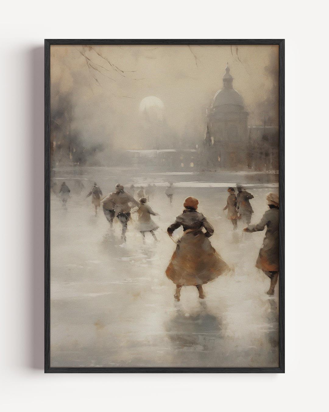Winterse schaatsscène – kerst portret poster als wanddecoratie