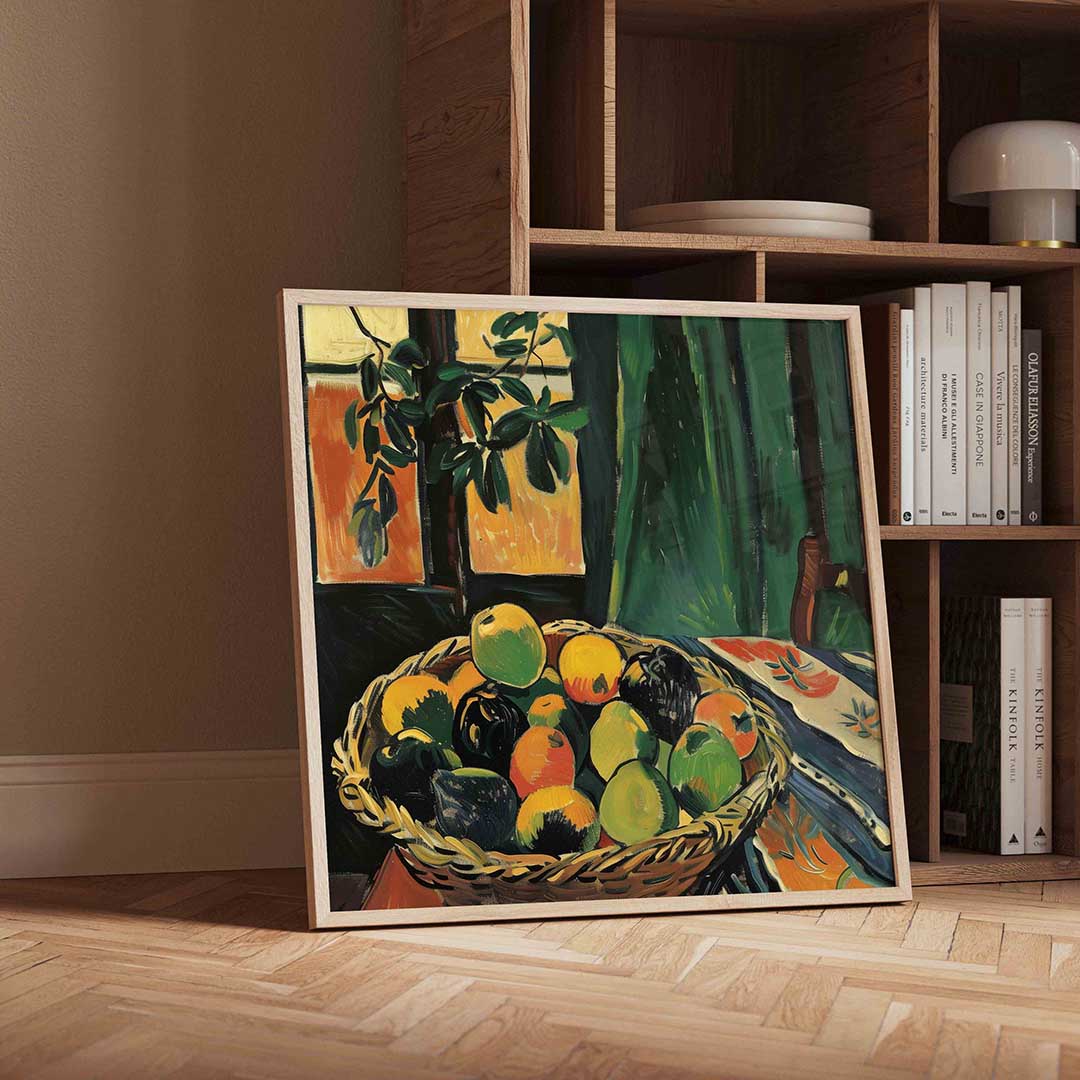 Mand met fruit – moderne wandkunst als vierkante poster