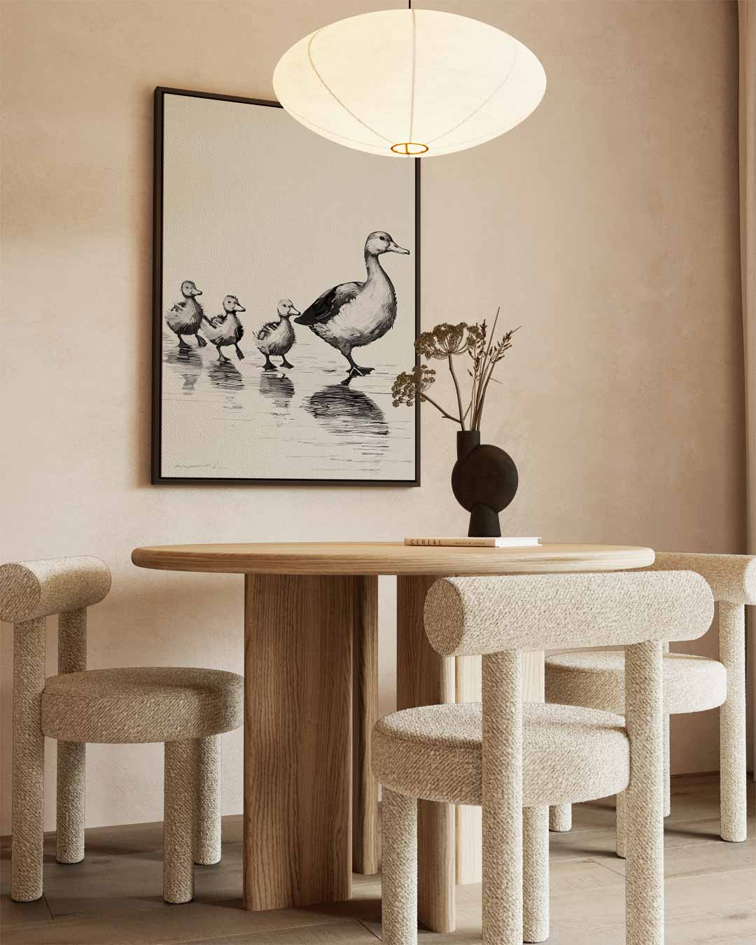 Moeder Eend en Kuikens Wandeling – staand kunstwerk voor modern interieur