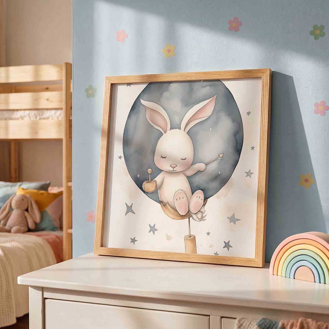 Slapend konijn – speelse wandkunst als vierkante kinderposter