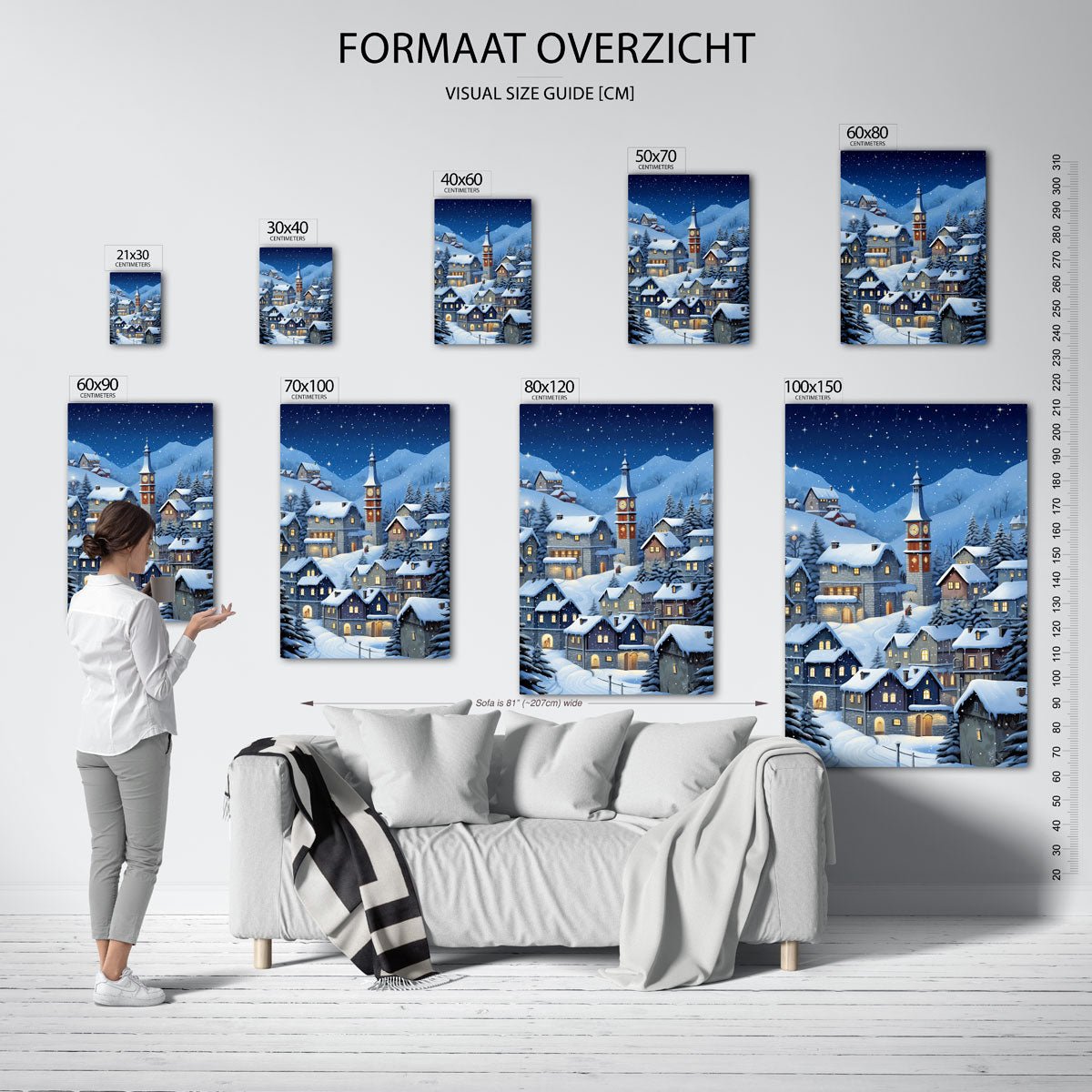 Sneeuwlandschap met huizen – staande muurposter voor kerst