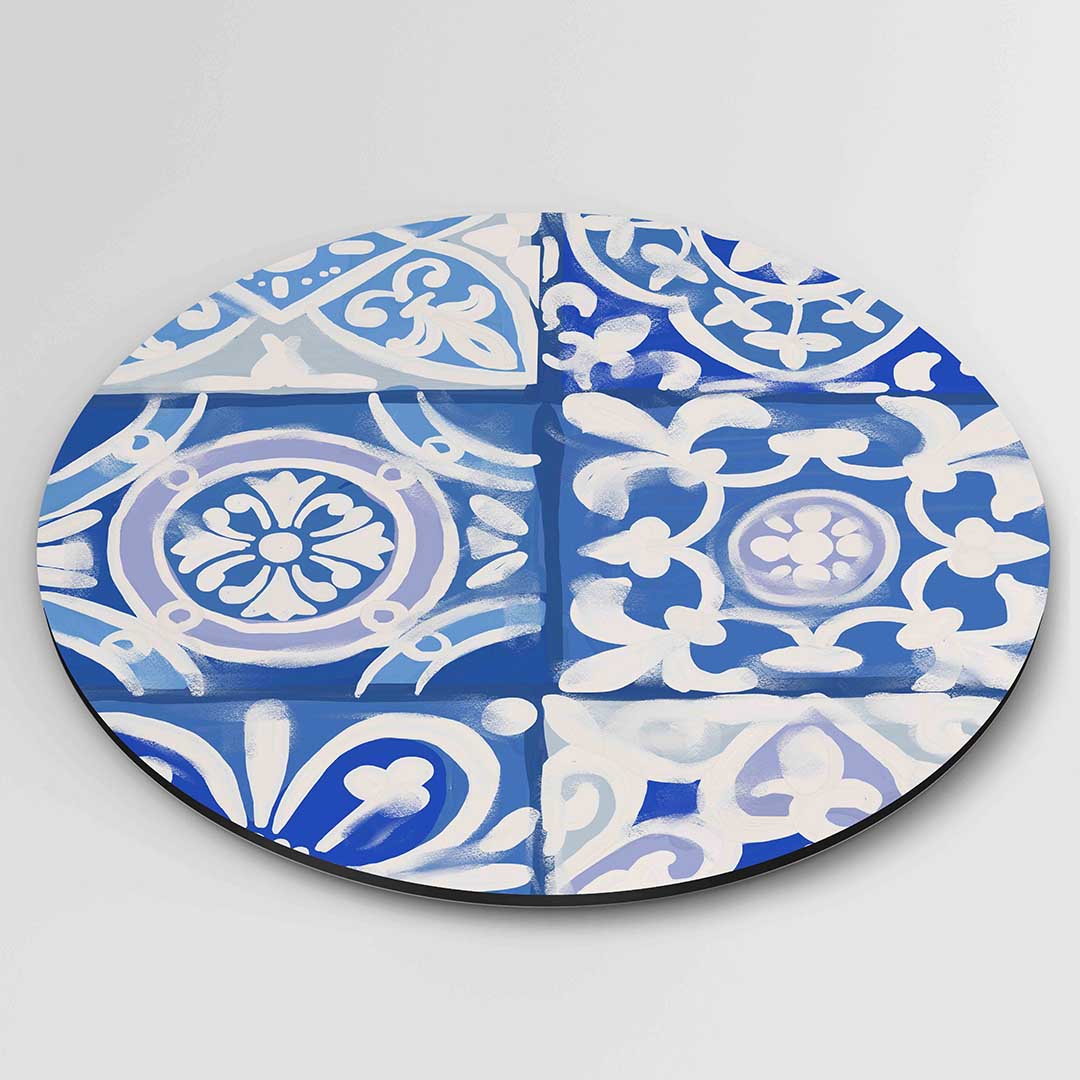 Blauw witte tegelpatronen – ronde textuur wanddecoratie van WallArtistic