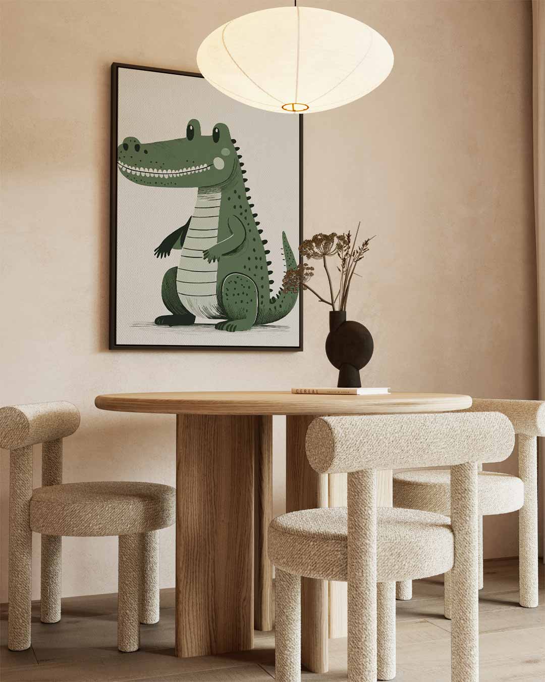 Schattige Groene Krokodil Illustratie – staand kunstwerk voor modern interieur