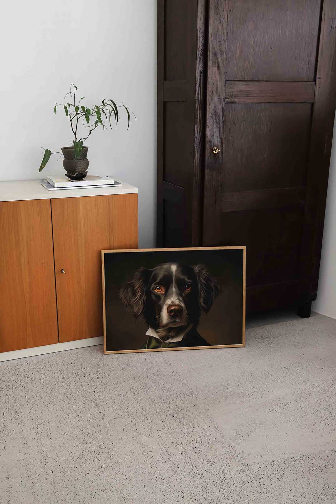 Hond met groene strik – dierenillustratie als landscape poster