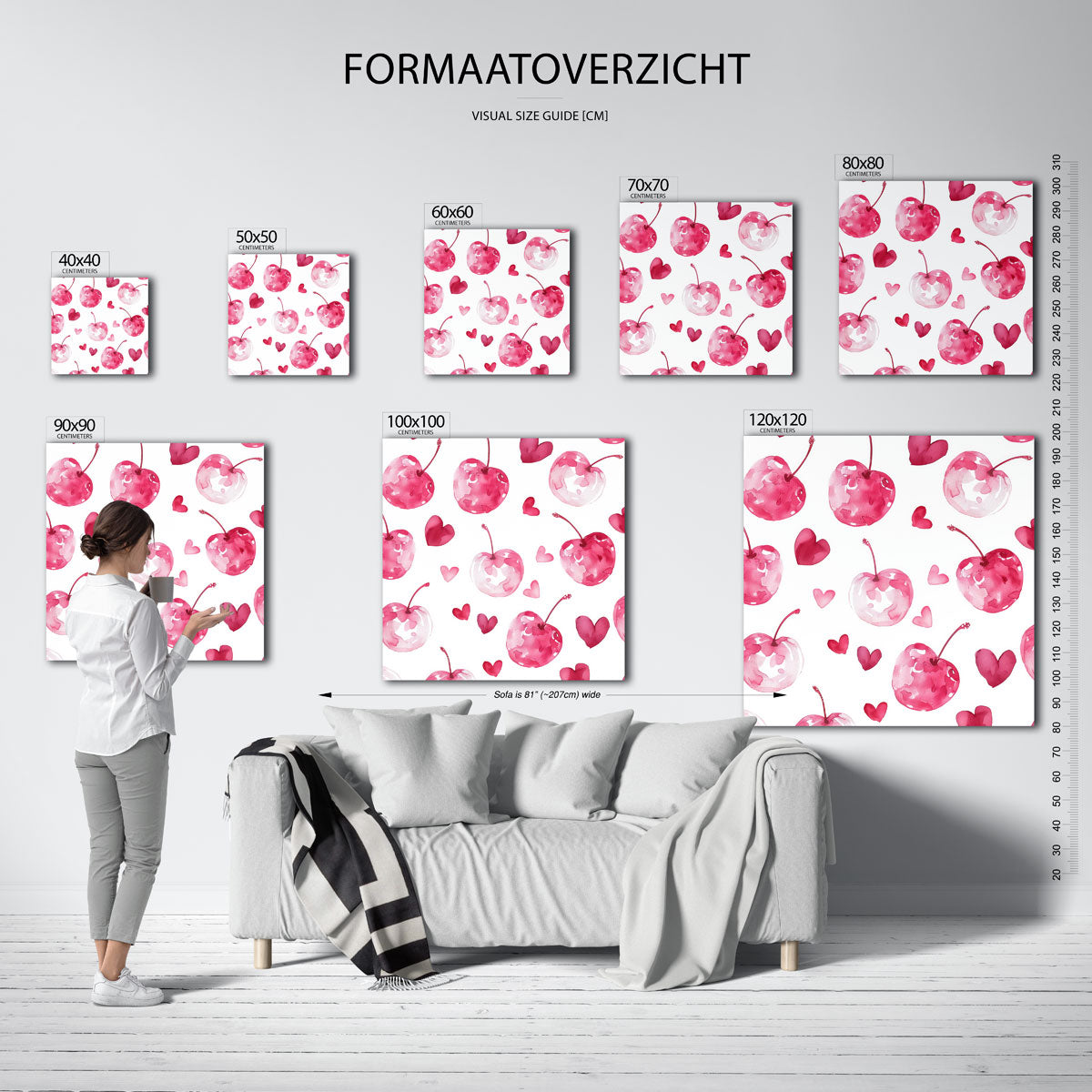 Kersen en harten – vierkante muurposter voor de kinderkamer