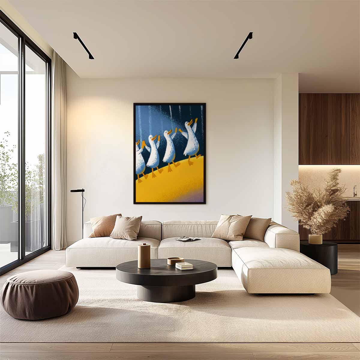 Vrolijke Eendenmars – staand kunstwerk voor modern interieur