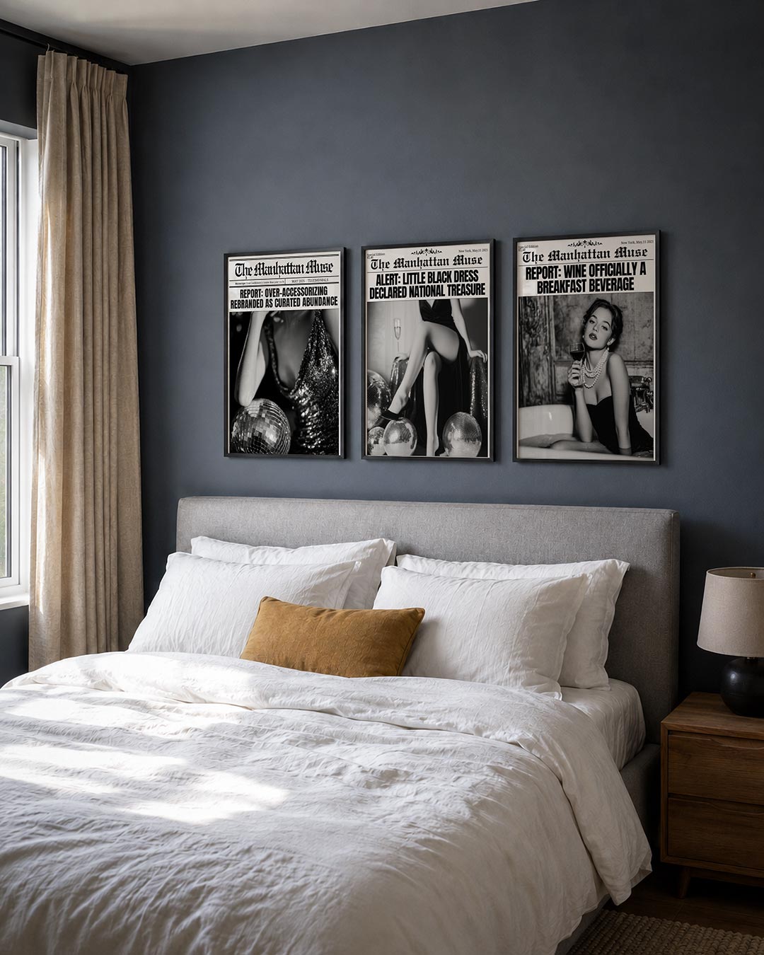 Glinsterende nacht posterset – detailweergave – een zwart-wit compositie met een glinsterende jurk en een