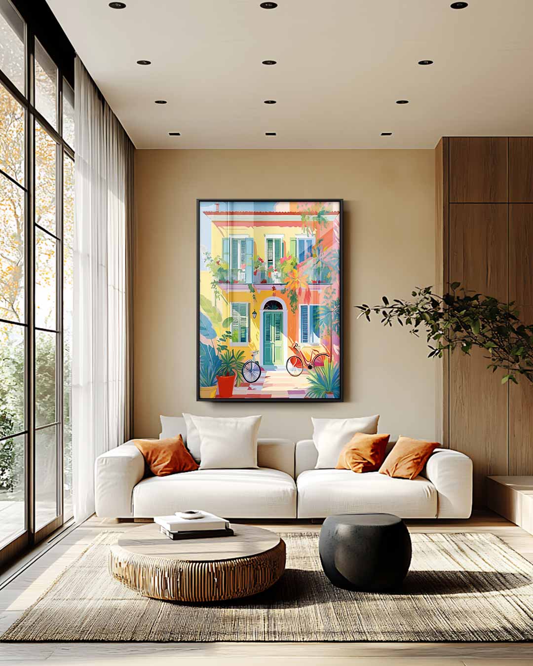 Zonnige Mediterrane Gevel – staand kunstwerk voor modern interieur
