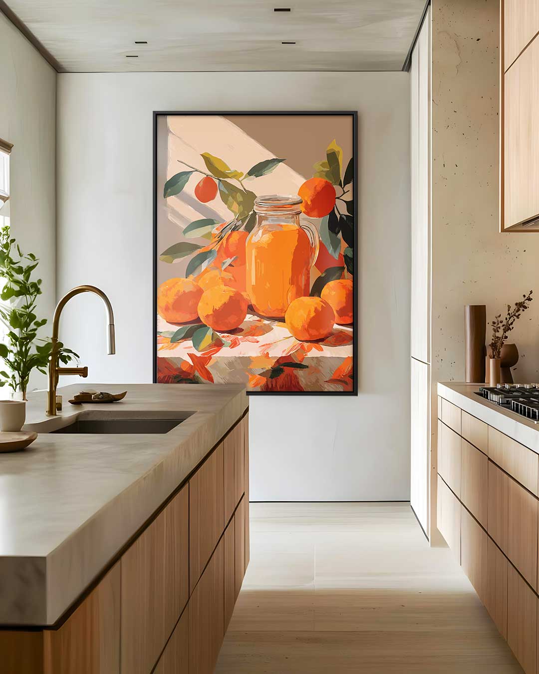 Zonnige Sinasappelstillleven – staand kunstwerk voor modern interieur