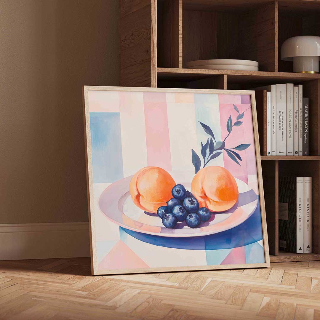 Perziken en bessen – vierkante moderne wanddecoratie van WallArtistic