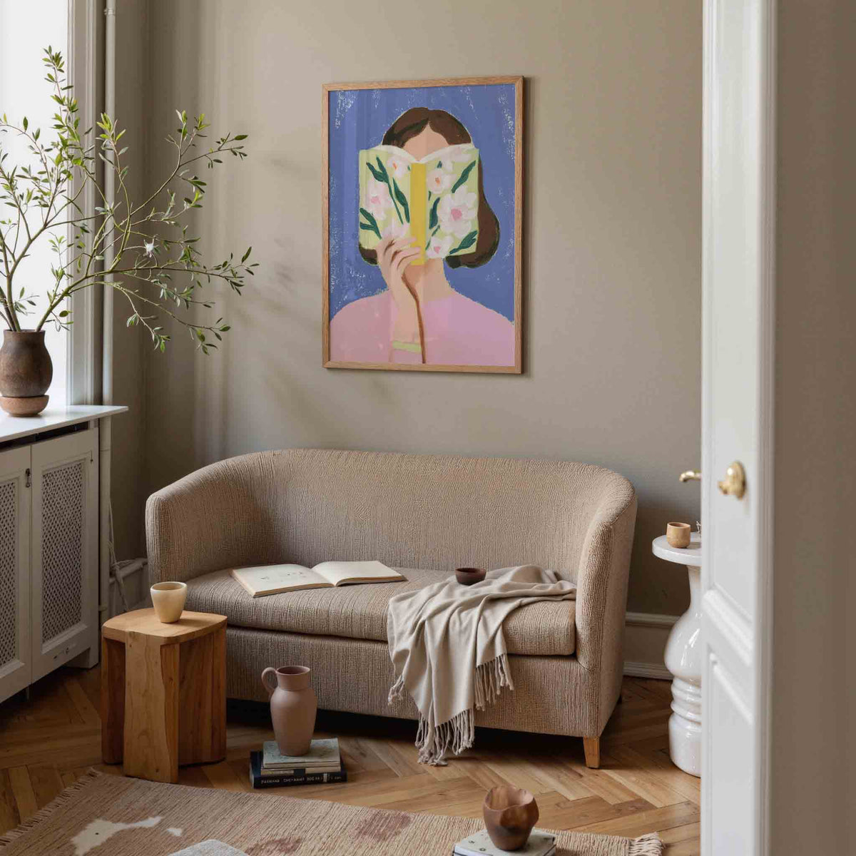 Vrouw met boek – pastel poster in staand formaat