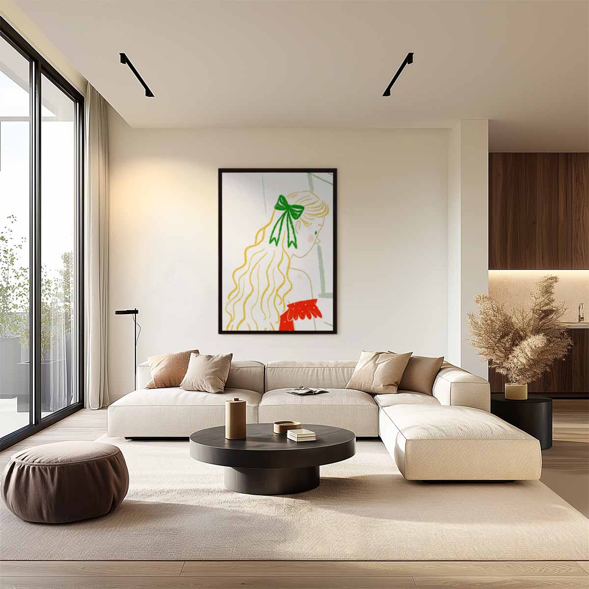 Meisje met Groene Strik – dibond wanddecoratie in staand formaat