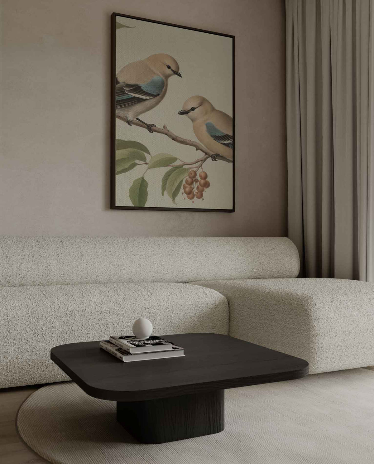 Twee Vogelvriendjes op een Tak – dibond wanddecoratie in staand formaat