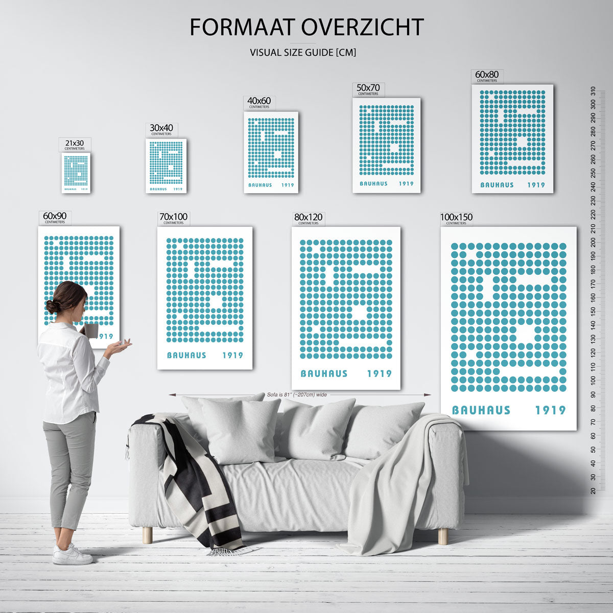 Cirkelpatroon blauw – geometrische poster in Bauhaus-stijl van WallArtistic