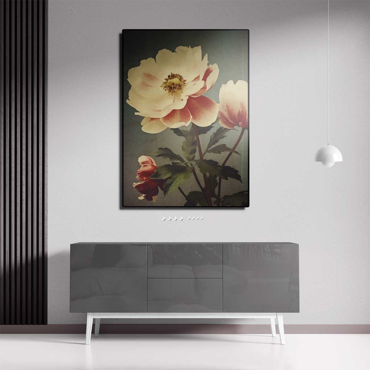 Tijdloze Pioenroos Elegantie – staande wandkunst voor woonkamer of interieur