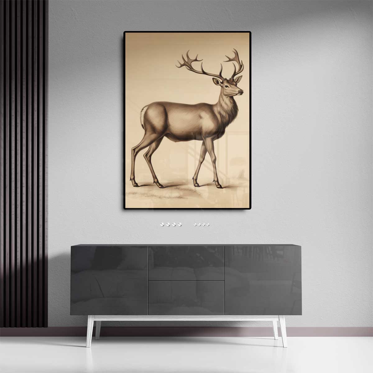 Elegante Hert in Potlood – canvas kunstwerk als wanddecoratie