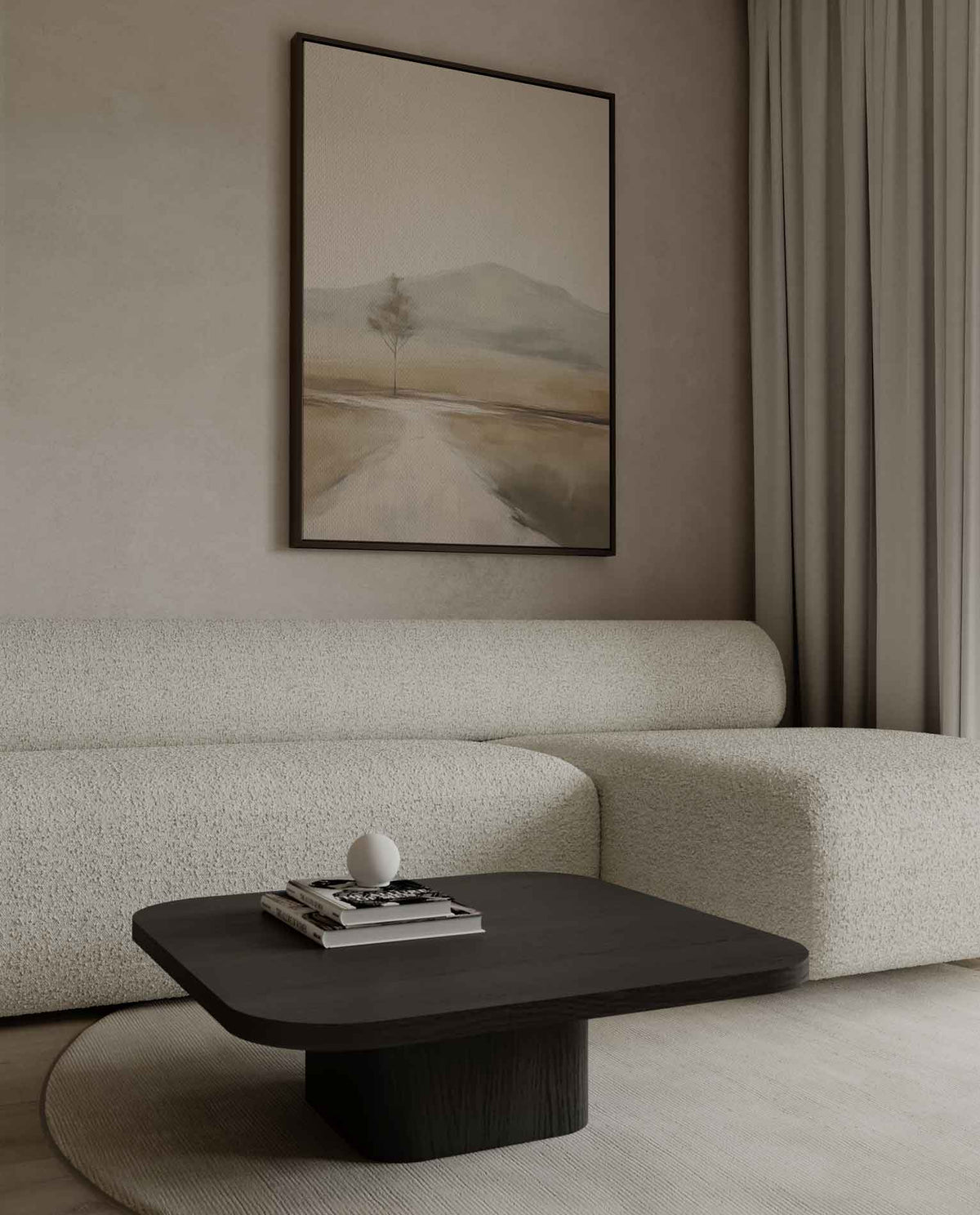 Eenzame Boom in Zacht Landschap – canvas kunstwerk als wanddecoratie