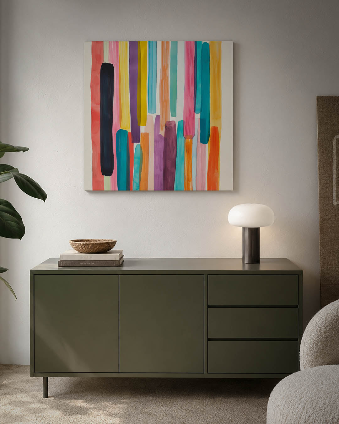 Kleurrijke verticale strepen kunstwerk – detailweergave – dit werk toont een compositie van verticale strepen in diverse