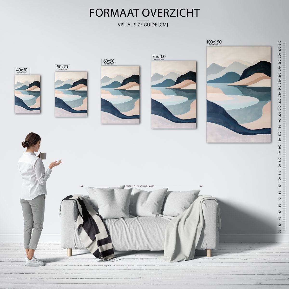 Vloeiende landschap vormen – staand wanddecoratie kunstwerk