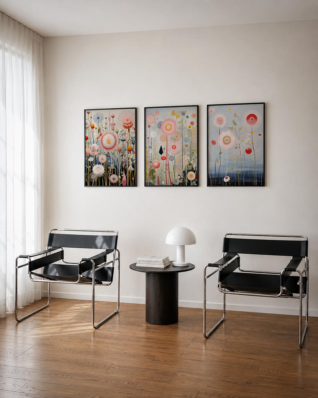 Bloemen en lijnen driedelige posterset – deze posterset in drie delen toont een verzameling van